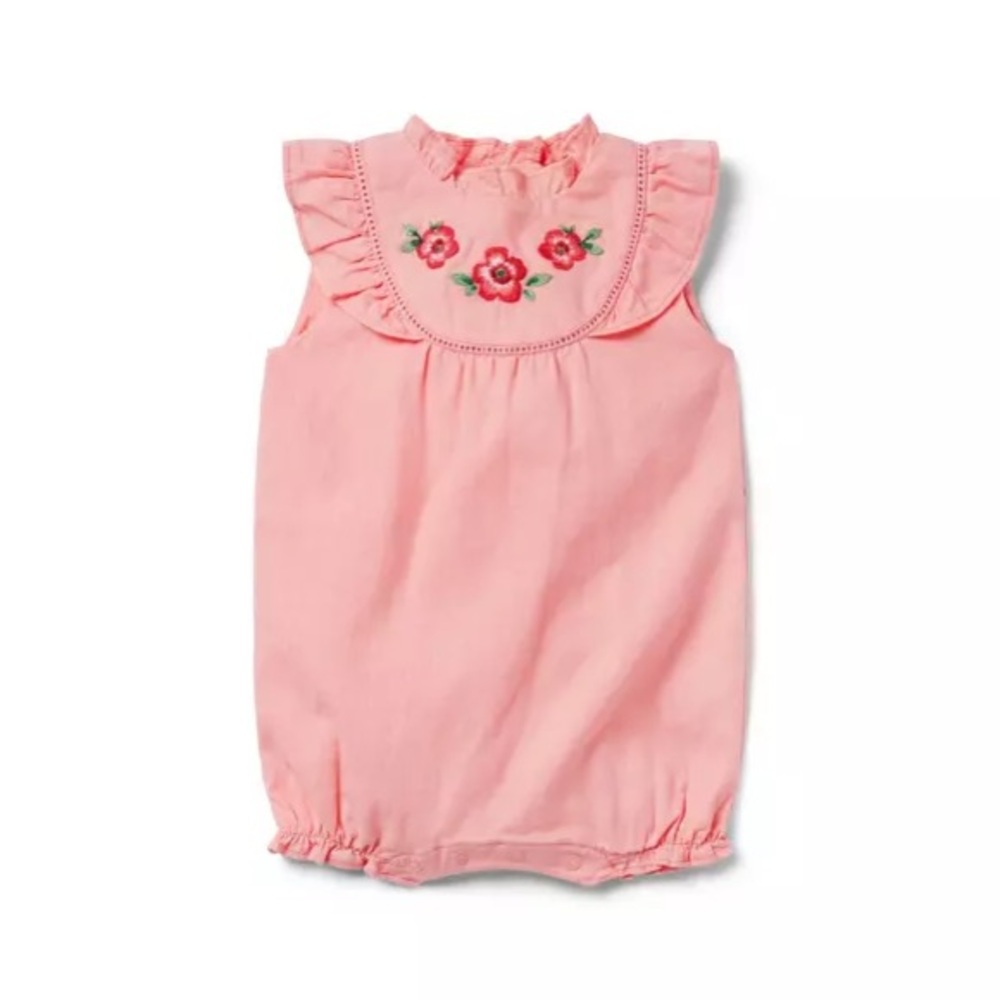 Janie and Jack Baby Linen-Cotton Embroidered Floral Romper